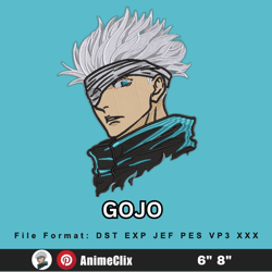 gojo anime embroidery design jujutsu kaisen embroidery file design anime embroidery files