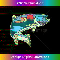 nature trout illustration vintage fly fishing retro graphic - eco-friendly sublimation png download - animate your creative concepts