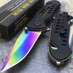 Stainless Steel 8" Tac Force Rainbow Spring Assisted Opening Tactical Folding Blade Pocket Knife