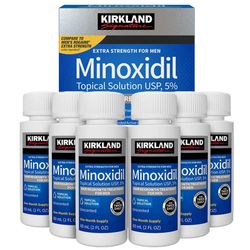 Kirkland Signature 5 percent Minoxidil Solution, Extra Strength Hair Regrowth Treatment For Men, 6 Months Supply