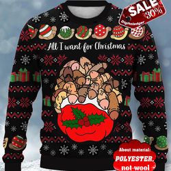 christmas cocks gift printed casual crew neck sweatshirt, all i want for christmas shirt, xmas naughty shirt