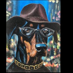 Painting for the interior with acrylic paints, Doberman dog, handmade
