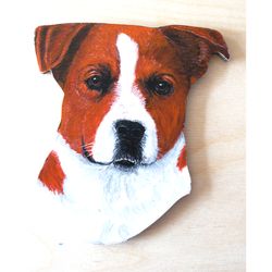 Drawing of a Jack Russell Terrier on a refrigerator magnet, acrylic paints, handmade