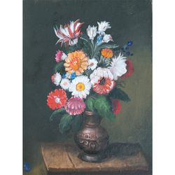 Still life with flowers, colorful bouquet, oil painting, 17th century style