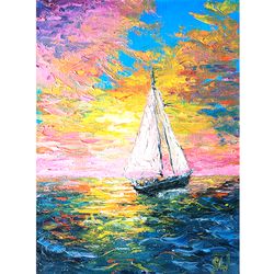 Oil painting sunset at sea for interior