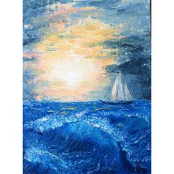 For home interior oil painting sea at sunset