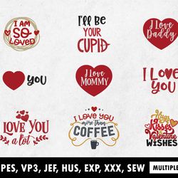 i love you valentine's day embroidery files, pes dst machine files, custom embroidery digitizing, brother files, love