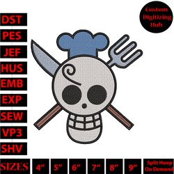straw hat pirates skulls embroidery design, straw hat skull embroidery, embroidery file, digital download, hs3813