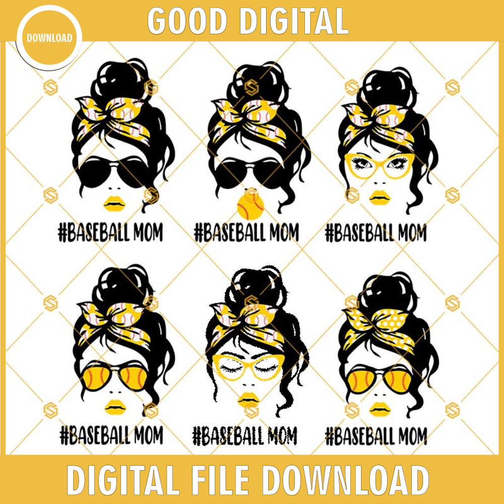Baseball Mom Svg, Mom Life Svg, Baseball Svg, Woman With Bandana Svg, Girl Sport Svg, Messy Bun Hair Svg Png Dxf Eps For Cricut, For Silhouette.jpg