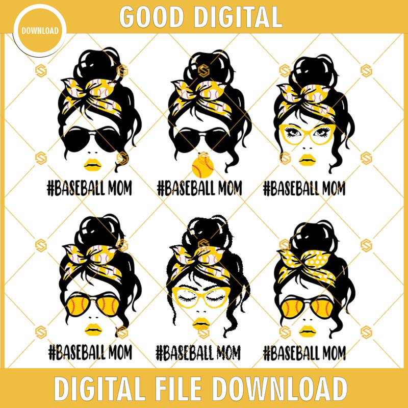 Baseball Mom Svg, Mom Life Svg, Baseball Svg, Woman With Bandana Svg, Girl Sport Svg, Messy Bun Hair Svg Png Dxf Eps For Cricut, For Silhouette.jpg