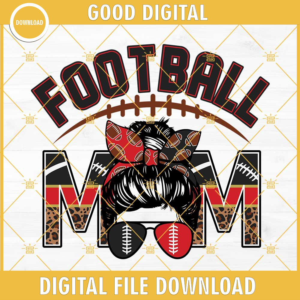 Football Mom Black And Red SVG, Leopard Print Football Mom SVG, Messy Bun Football Mom SVG.jpg