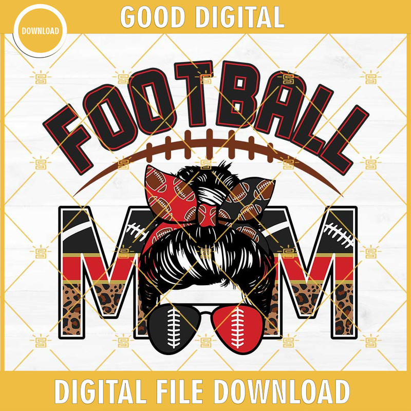Football Mom Black And Red SVG, Leopard Print Football Mom SVG, Messy Bun Football Mom SVG.jpg