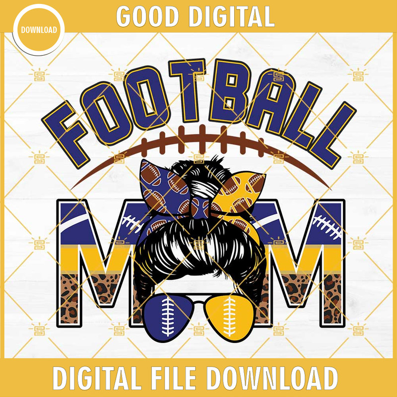 Football Mom Blue And Yellow Gold SVG, Leopard Print Football Mom SVG PNG DXF EPS Instant Download.png