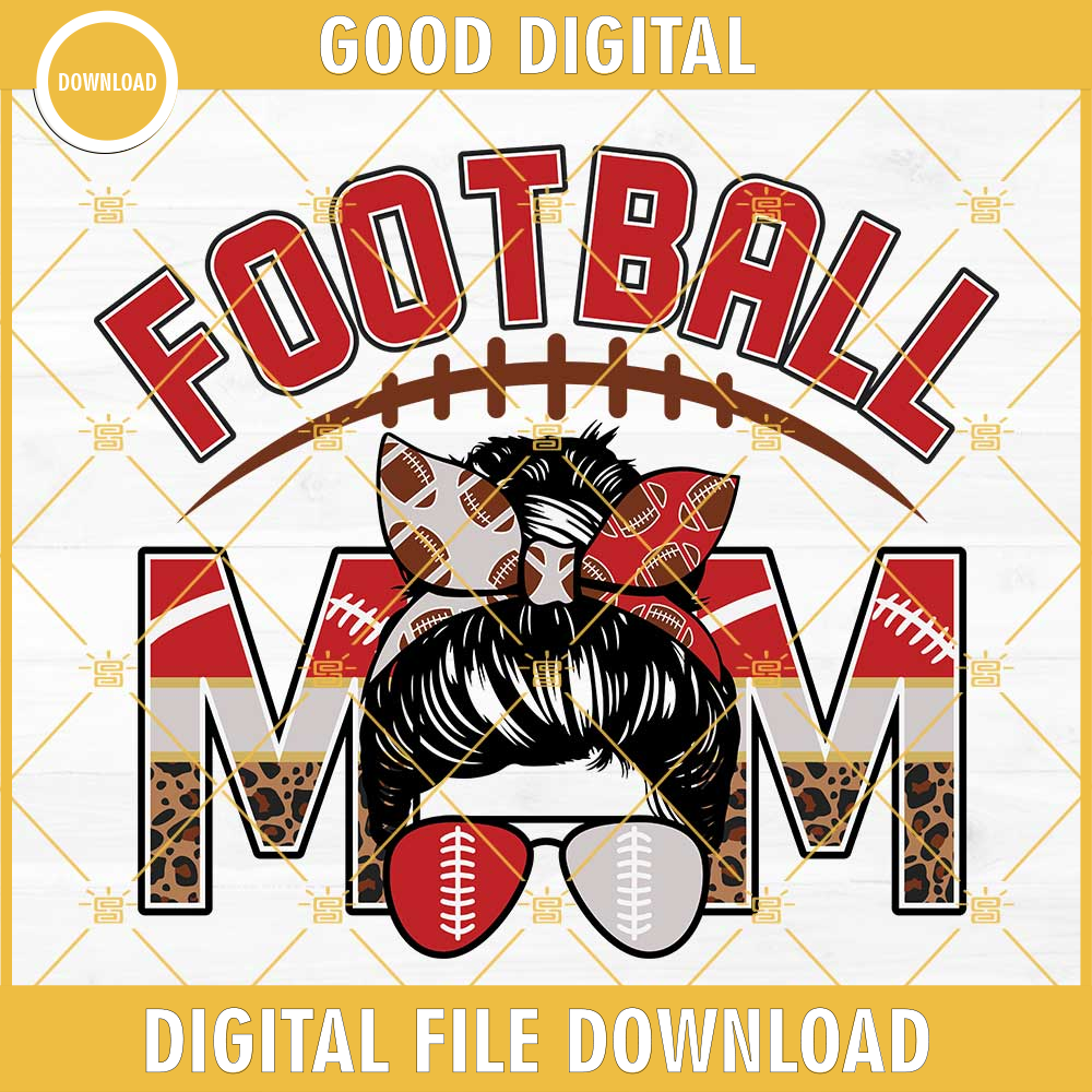 Football Mom Red And White Silver SVG, Football Leopard Mom SVG, Football Mom Messy Bun SVG.jpg