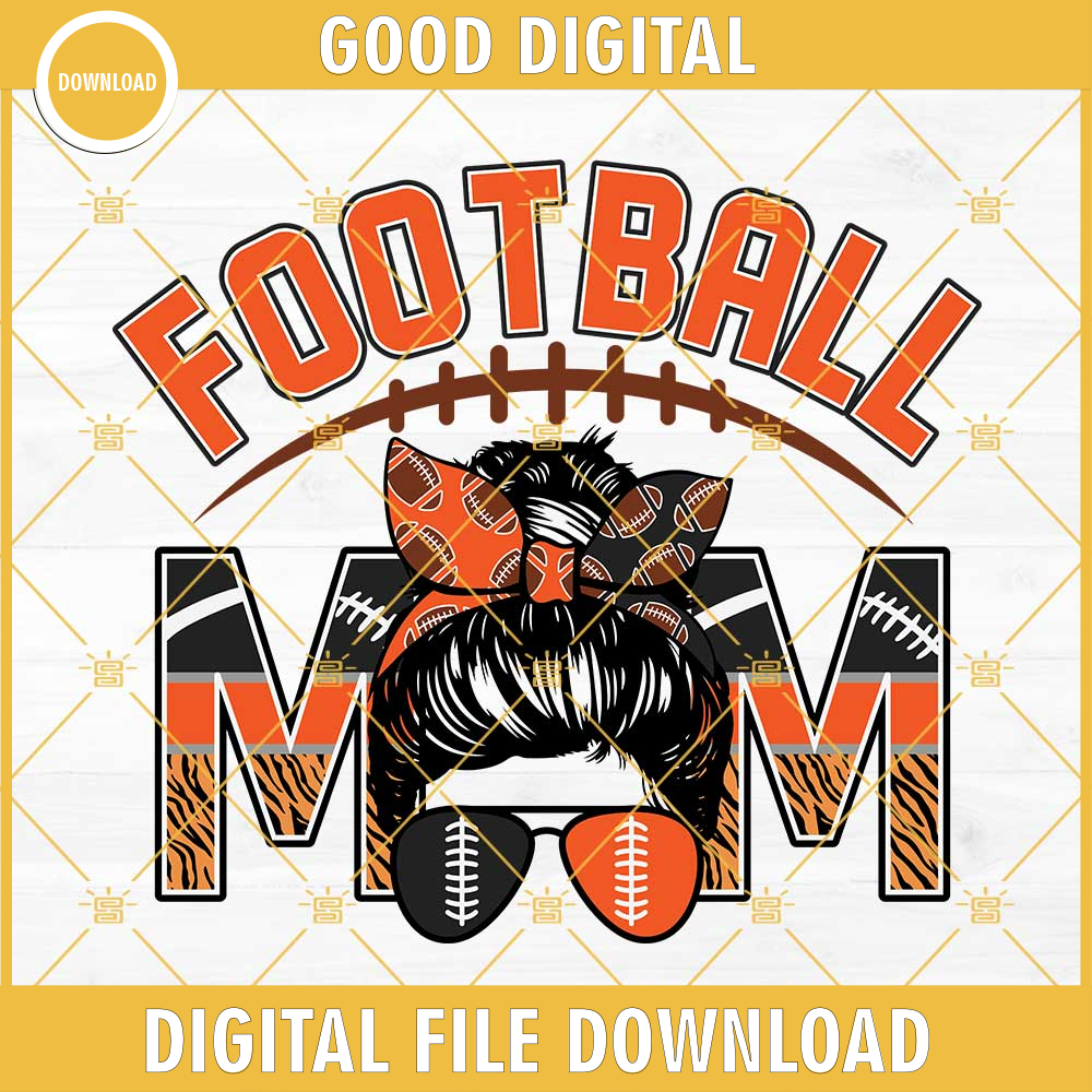 Football Mom SVG, Messy Bun Football Mom SVG, Football Mom Black And Orange SVG.jpg