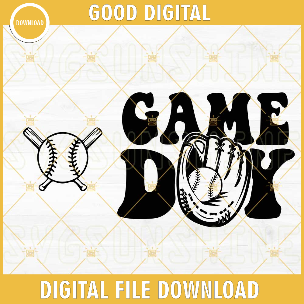 Game Day Baseball Glove SVG, Trendy Baseball Shirt SVG, Retro Wavy SVG PNG DXF EPS Cricut.jpg