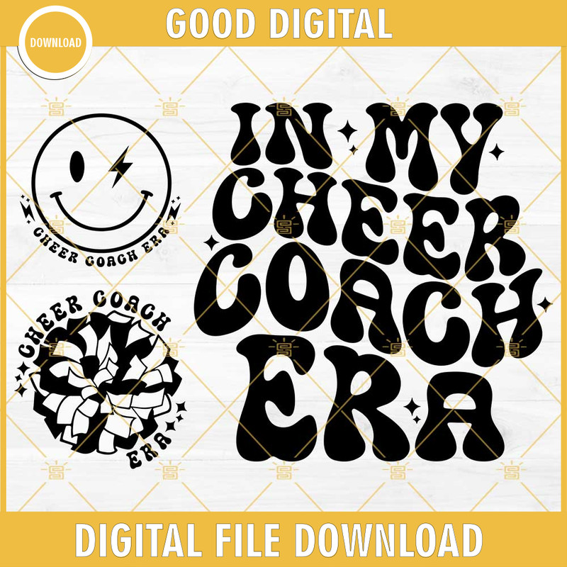 In My Cheer Coach Era SVG, Pom Pom Cheer Coach SVG, Cheer Smile Face Lightning SVG, Cheer Coach SVG.jpg