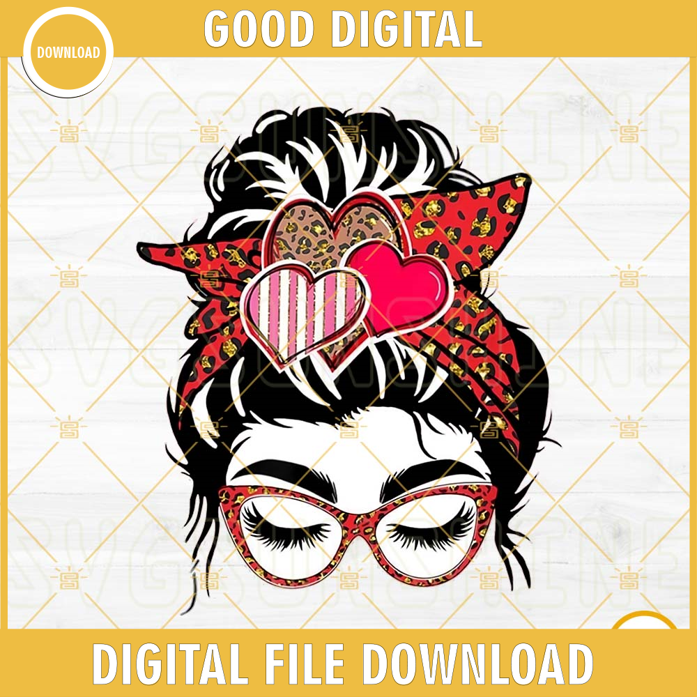 Messy Bun Valentine PNG, Valentine Mom PNG, Leopard Print PNG, Momlife PNG Sublimation.jpg