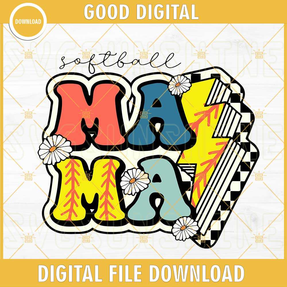 Retro Softball Mama SVG, Groovy SVG, Lightning Bolt SVG, Cute Softball Mom SVG PNG DXF EPS.jpg