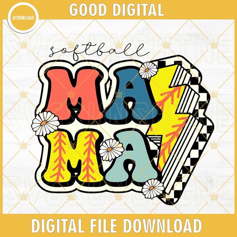 Retro Softball Mama SVG, Groovy SVG, Lightning Bolt SVG, Cute Softball Mom SVG PNG DXF EPS.jpg