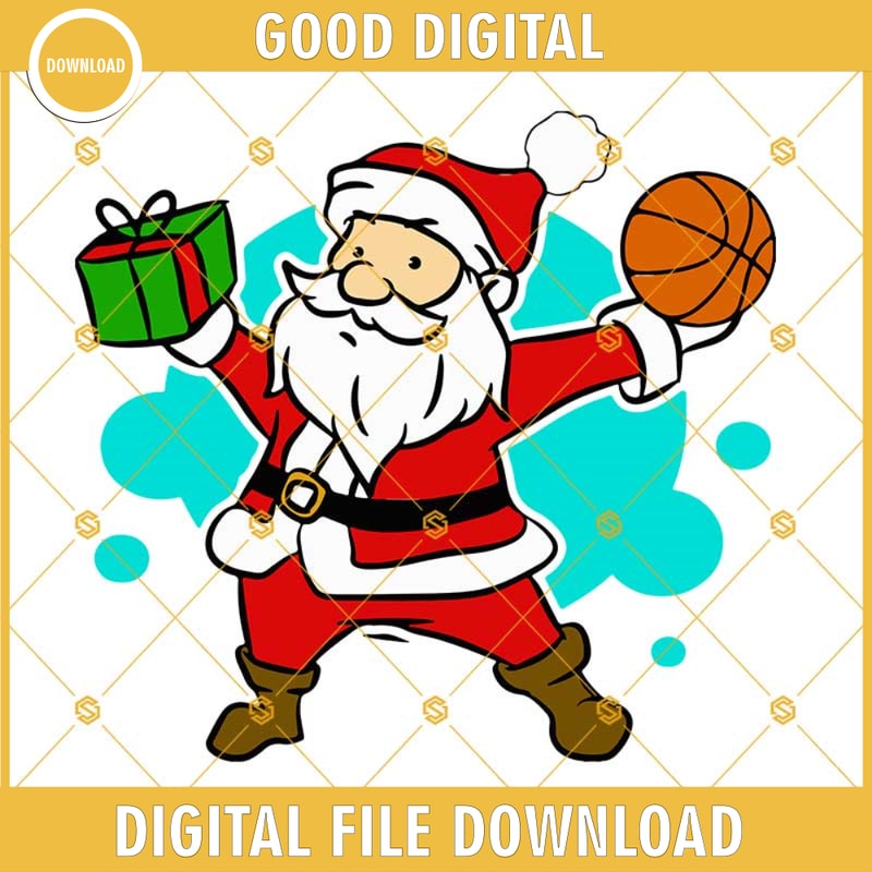 Santa Claus Gift Basketball Christmas SVG PNG DXF EPS Cut Files Clipart Cricut.jpg