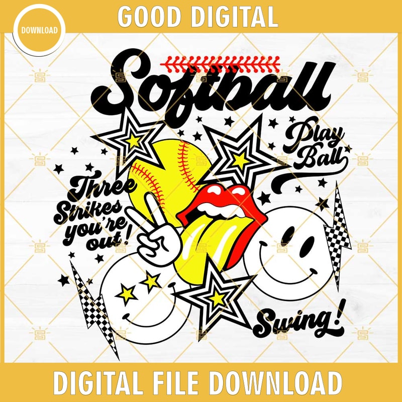 Smiley Face Softball SVG, Play Ball Softball SVG, Cute Softball Vibes SVG, Softball SVG PNG DXF EPS.jpg