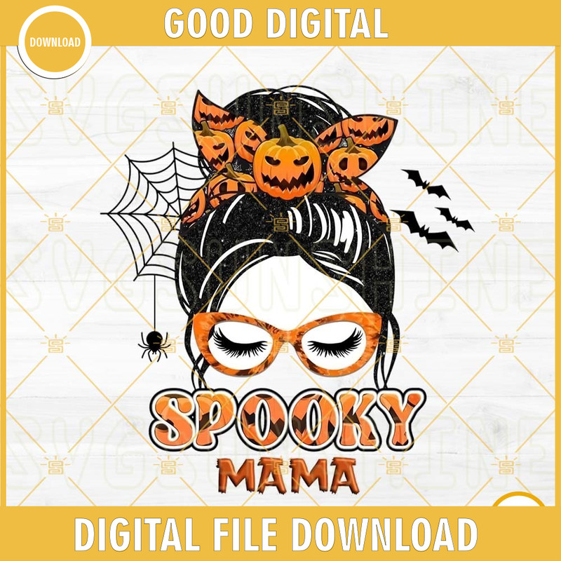 Spooky Mama PNG, Halloween Mom PNG, Spooky Messy Bun PNG Design.jpg