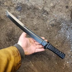 CUSTOM HANDMADE SPRING STEEL 5160 HUNTING TANTO KNIFE WITH LEATHER SHEATH