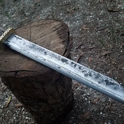 CUSTOM HANDMADE SPRING STEEL 5160 VIKING SEAX KNIFE WITH LEATHER SHEATH