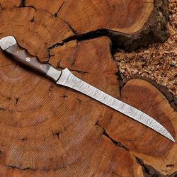 CUSTOM HANDMADE DAMASCUS STEEL HUNTING FILLET KNIFE WITH LEATHER SHEATH