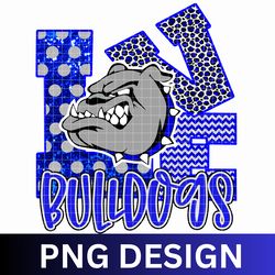 love bulldogs sublimation/dtf png, blue bulldogs design, school mascot, quitman bulldogs png