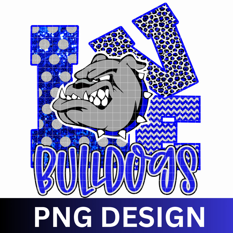 Love Bulldogs SublimationDTF Png Blue Bulldogs Design School Mascot Quitman Bulldogs PNG 0