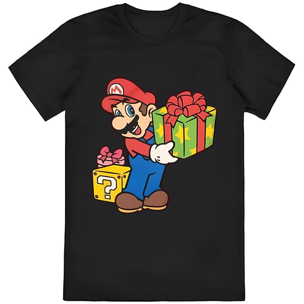 Mario Bros Boys Red And Black Long Sleeve Christmas Holiday T-Shirt .jpg