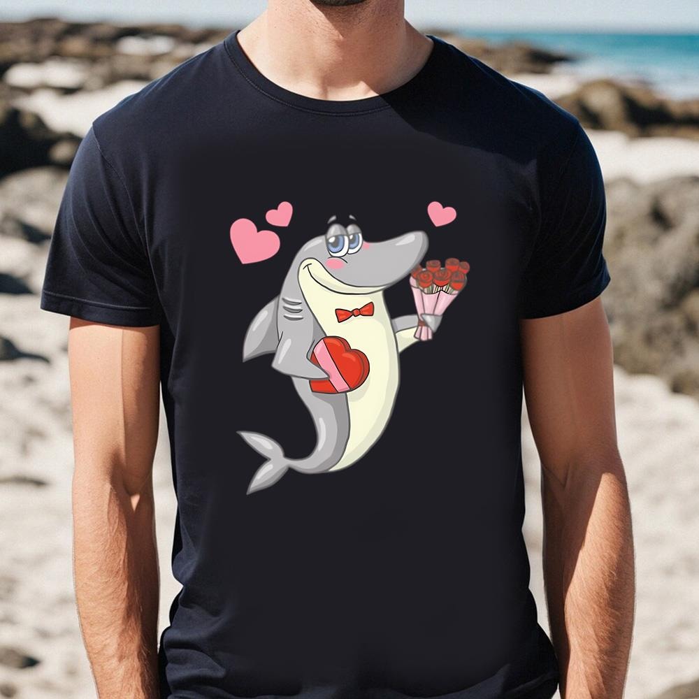 Shark Valentine Shirt, Hearts Flowers And Shark Love My Shirt .jpg