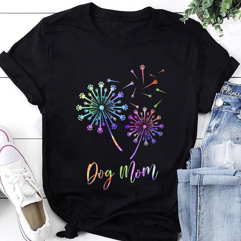 Dog Mom Dandelion Dog Paw T-shirt, Dog Lovers Shirt, Dog Mom Shirt Gift, Dandelion Flower Shirt, Graphic Shirt, Cute Dog Paws Shirt, Dog Tee.jpg