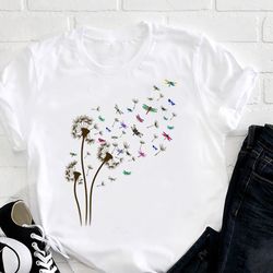 gragonfly dandelion flower t-shirt, dragonfly lover t-shirt, graphic dandelion shirt, animals shirt, women gift idea sh