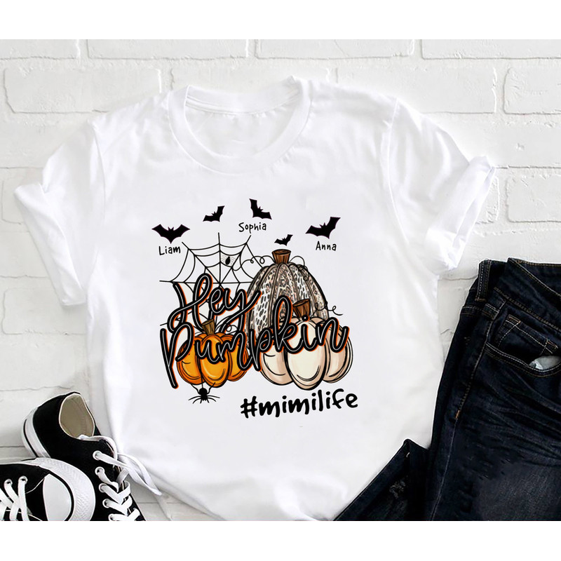 Personalized Halloween Mimi Life Shirt, Hey Pumpkins Custom Kids Name Unisex Shirt, Spooky Season Shirt, Halloween Gift Shirt For Women.jpg