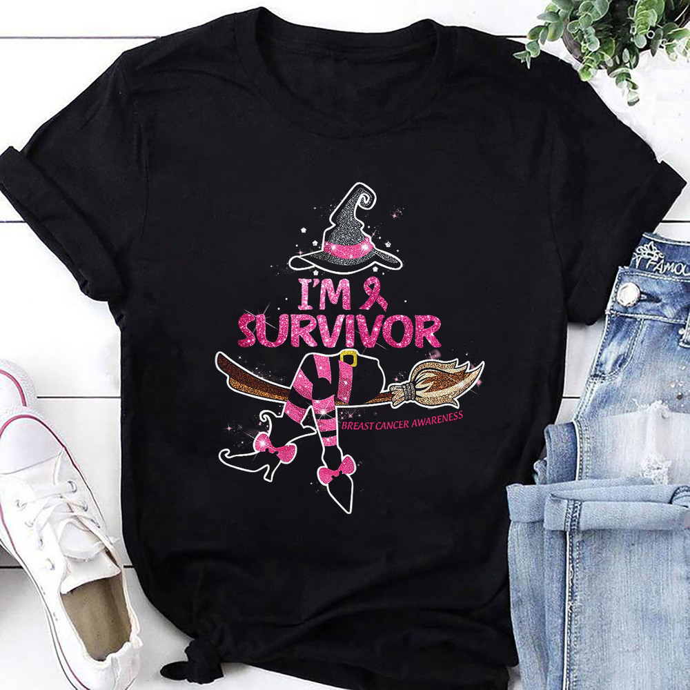 Witch I'm Survivor Halloween T-shirt, Breast Cancer Awareness Shirt, Pink Ribbon Shirt, Cancer Support, Warrior Shirt, Breast Cancer Shirts.jpg