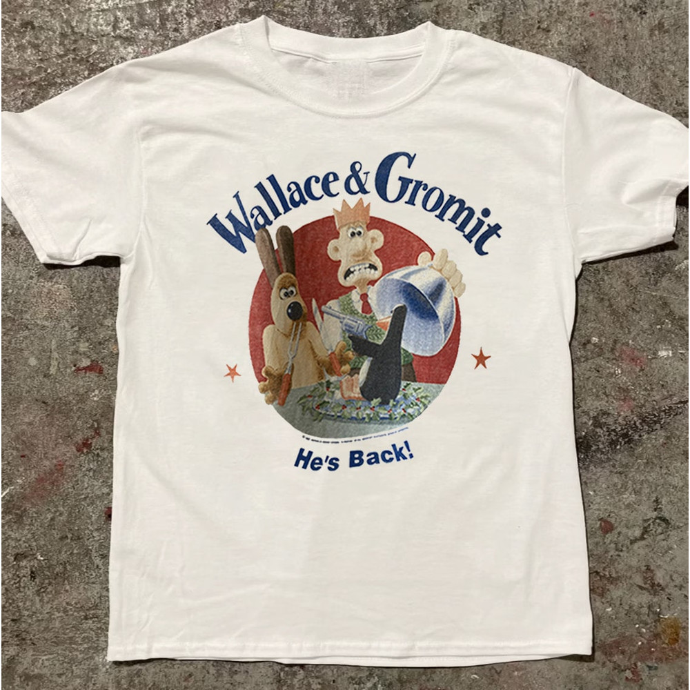 Wallace and Gromit He's Back 1989 T-Shirt, Wallace n Gromit Funny Graphic Shirt, He's Back shirt, Great Gift, Halloween Gift, Christmas Gift.jpg