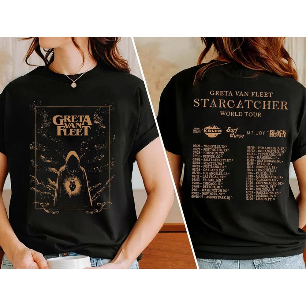 Graphic Greta Van Fleet Starcatcher World Tour 2023 T-shirt, Dream In Gold Tour Shirt, Greta Van Fleet Concert, Gift for Christmas.jpg