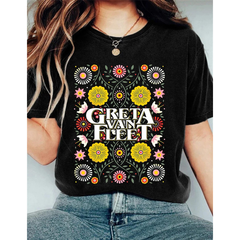 Greta Van Fleet Floral Graphic T-shirt, Greta Van Fleet Concert Shirt, Greta Van Fleet Tour 2023 Shirt, Music Lover, Great Gift for XMas.jpg