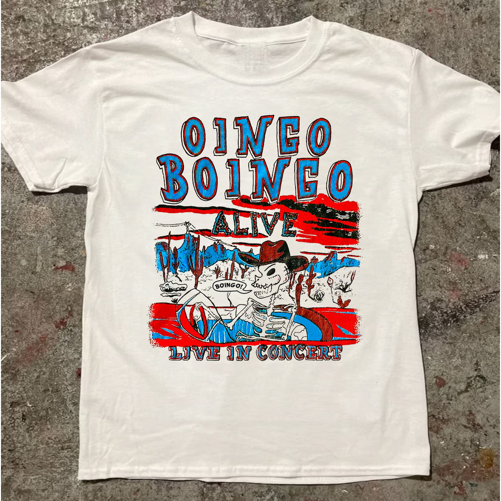 Oingo Boingo Live in Concert 80's White Unisex T-Shirt, Oingo Boingo Alive Shirt, Oingo Boingo Music Band, Gift for Dad, Great Gift for Fan.jpg