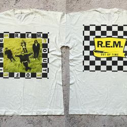 r.e.m. rock band out of time graphic unisex t-shirt, vtg 90s rem music band album shirt, rem album music shirt, hallowee