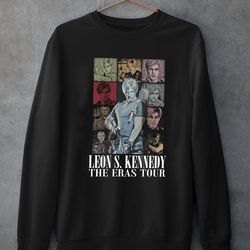 leon kennedy the eras t-shirt, comical meme-themed unisex shirt, ideal fan gift, trendy & unique apparel for gaming enth