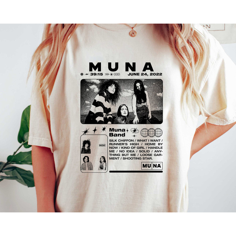Muna Retro Tee, Homage Fan Tshirt, Muna Merch Hoodie, Muna Graphic Retro 90s Shirt, Unisex Band Music Gift for Men & Women. Quality Tshirt.jpg