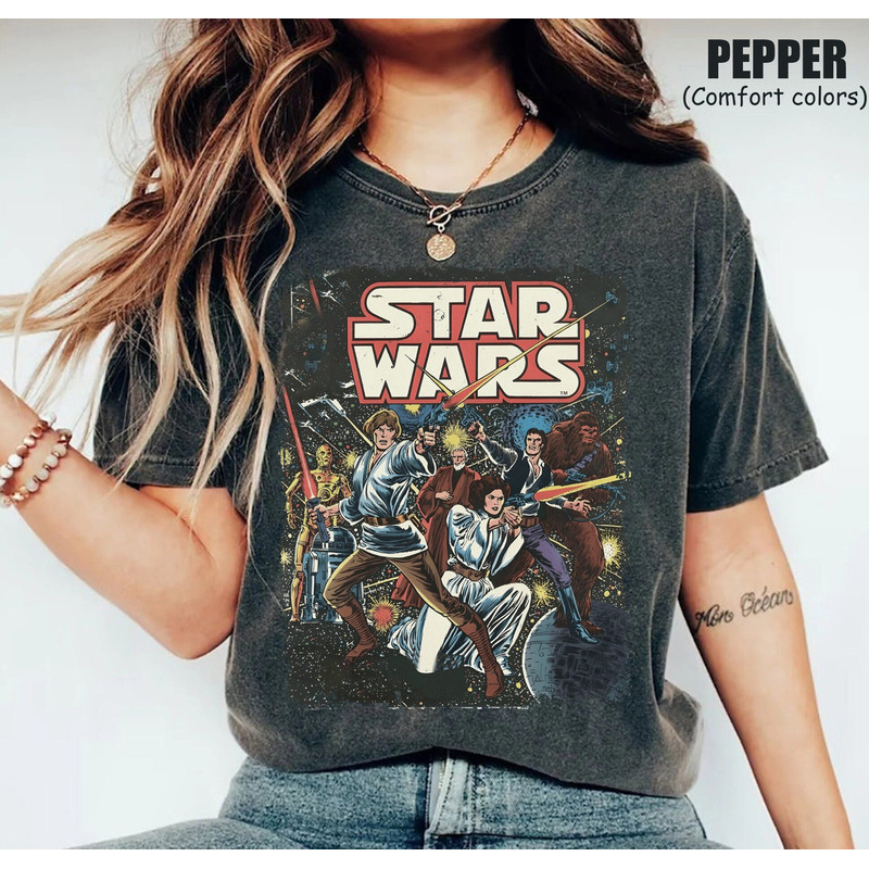 Retro Star Wars Poster Comfort Color Shirt, Galaxys Edge Shirt, Han Solo Princess Leia Yoda Chewbacca, Disneyworld Family Vacation Shirt.jpg