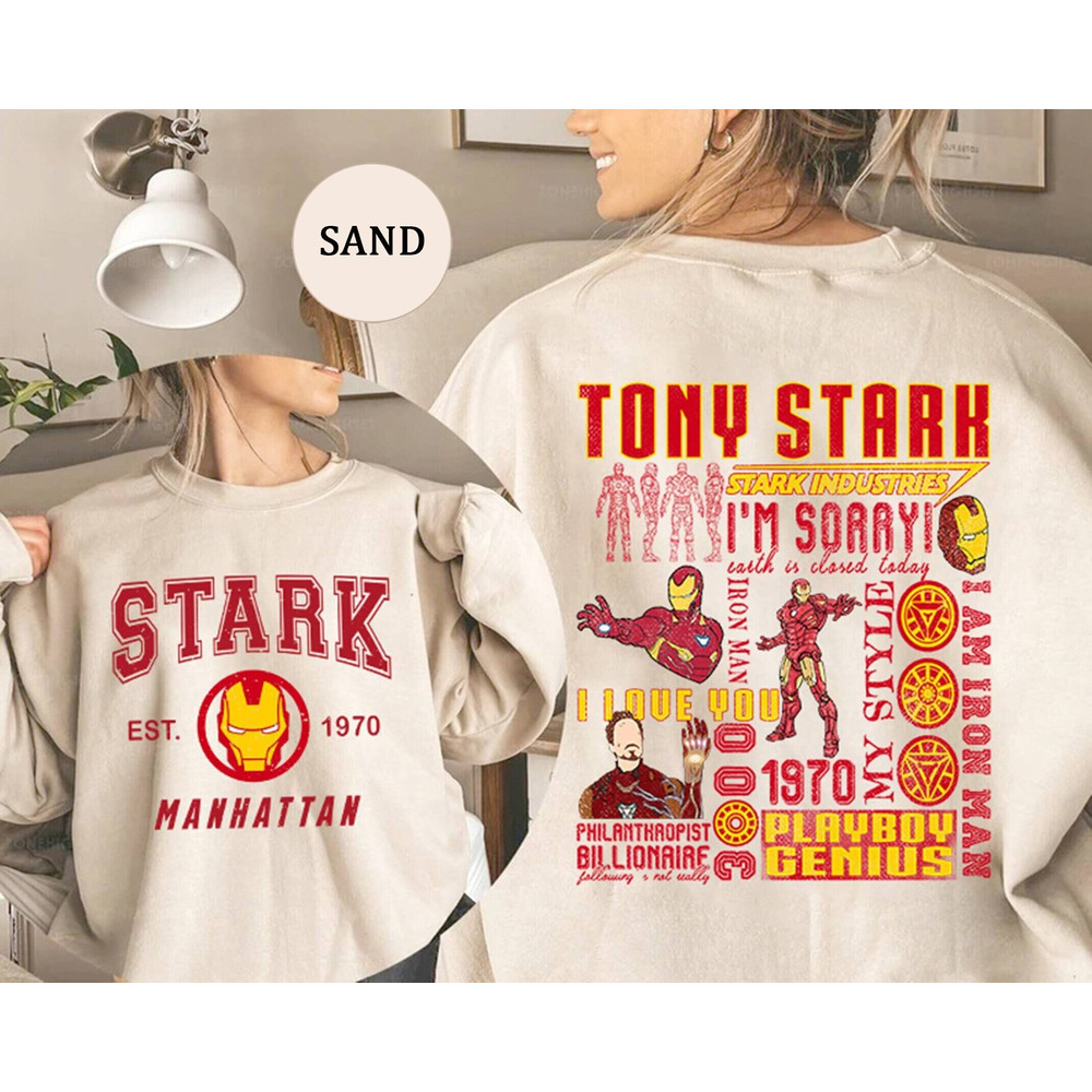 Two-sided Iron Man Sweatshirt, Vintage Stark 1970 Sweatshirt, Tony Stark shirt, Iron Man Shirt, Marvel Avengers Sweater.jpg