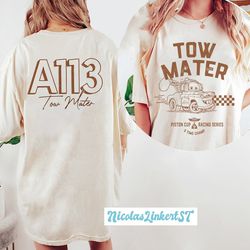 two-sided tow mater shirt, vintage pixar cars comfort colors shirt, radiator springs shirt, cars family shirt, cars land