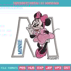 minnie and m letter embroidery design
