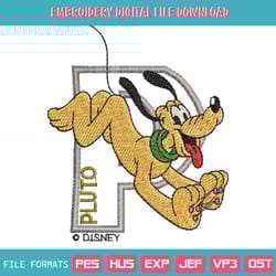 pluto dog and p letter embroidery design download